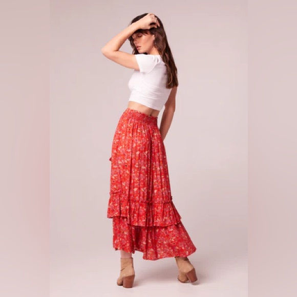 NWT Band Of The Free NINETTE CRIMSON FLORAL MAXI SKIRT Bohemian Waist Tassels - Picture 4 of 5